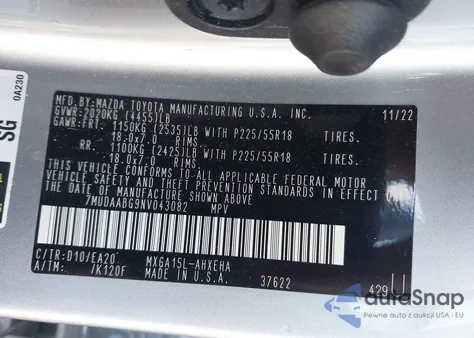 2022 Toyota Corolla Cross Xle из США, поврежденный, VIN 7MUDAABG9NV043082